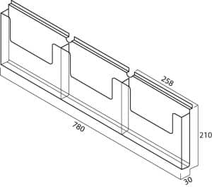 SLATWALL BROCHURE HOLDER 3 X A4 CLEAR ACRYLIC 210 H X 780 W MM