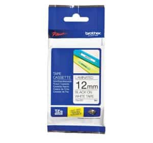 BROTHER TZ LAMINATED TAPE 12 MM X 8 M BLACK ON WHITE