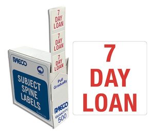 RED&WHITE PRINTED SPINE LABEL 19 H X 19 W MM 7 DAY LOAN/PKT 500