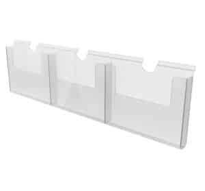 SLATWALL BROCHURE HOLDER 3 X A4 CLEAR ACRYLIC 210 H X 780 W MM